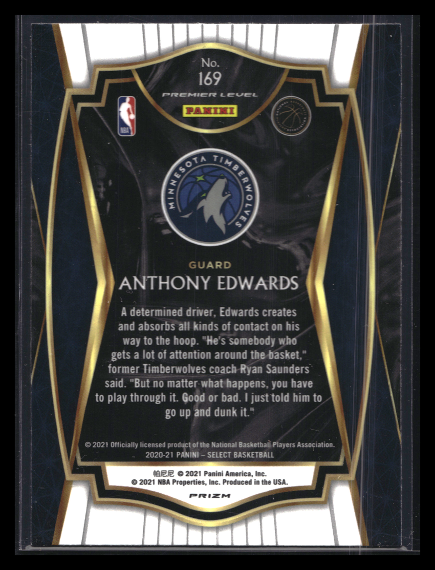 2020-21 Select Anthony Edwards Premier Level Rookie Silver Prizm No 169