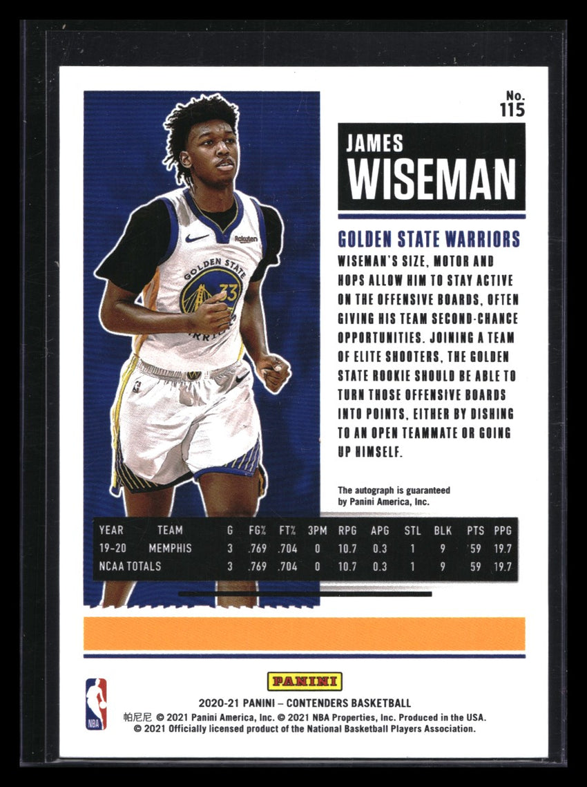 2020-21 Contenders James Wiseman Playoff Ticket Rookie Auto 32/99