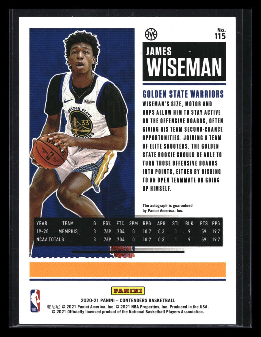 2020-21 Contenders James Wiseman The Finals Ticket Variation Rookie Auto 21/49