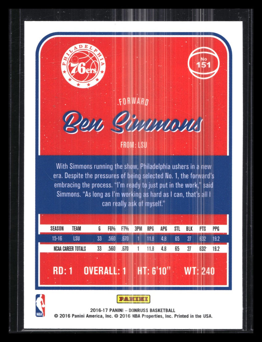2016-17 Donruss Ben Simmons Rookie Base No 151