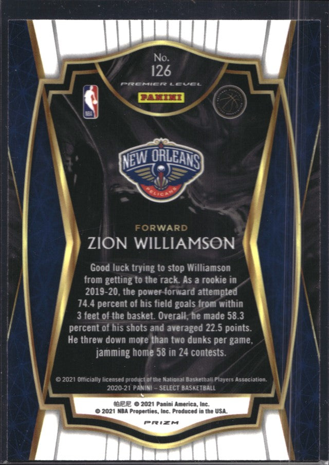 2020-21 Select ZION WILLIAMSON Premier Level Prizm Silver #126