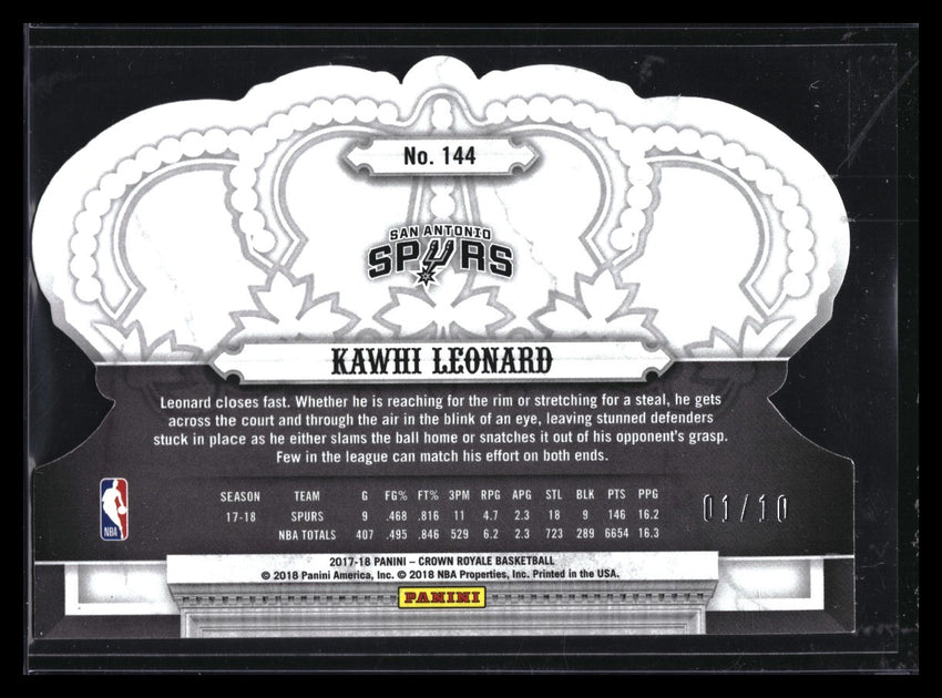 2017-18 Crown Royale Kawhi Leonard Die-cut Gold Crystal 1/10