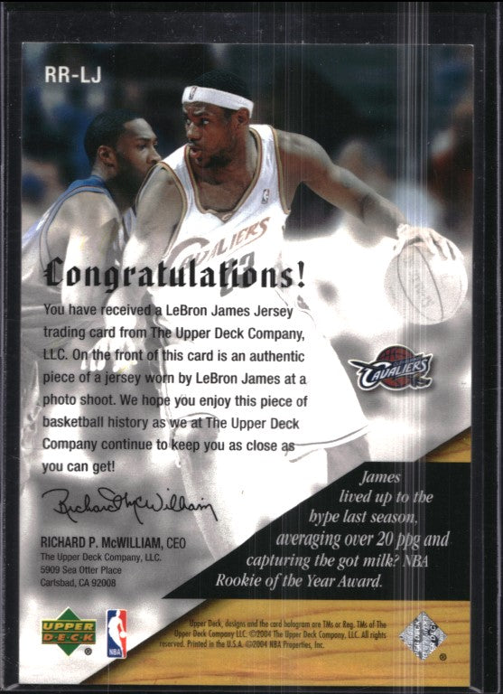 2004-05 Upper Deck Lebron James Rookie Review Relic No Lj Cherry Collectables 2004-05 Upper Deck Lebron James Rookie Review Relic No Lj Cherry Collectables