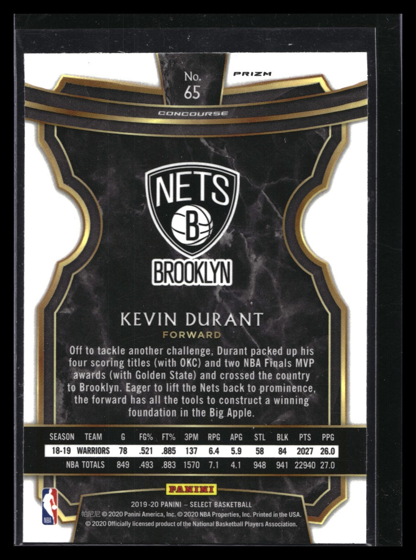 2019-20 Select KEVIN DURANT Concourse Silver Prizm #65