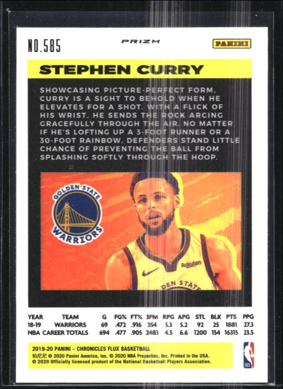 2019-20 Chronicles Stephen Curry Flux Silver Prizm No 585