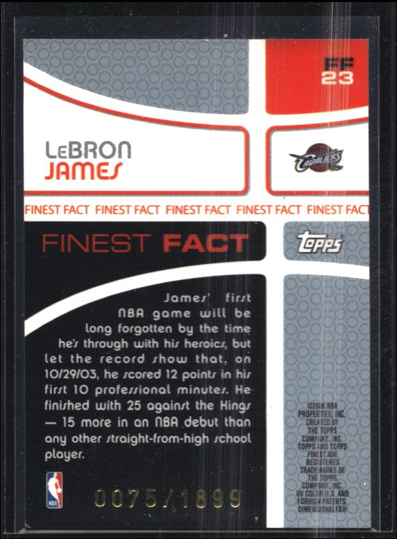 2005-06 Topps Finest Lebron James Finest Fact Base 75/1899