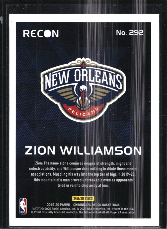 2019-20 Chronicles ZION WILLIAMSON Recon Rookie Green #292