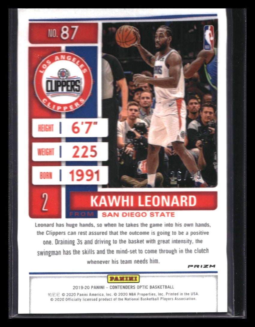 2019-20 Contenders Optic Kawhi Leonard Season Ticket Orange Prizm 26/49