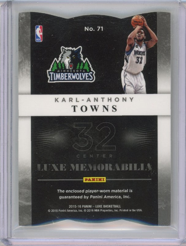 2015-16 Luxe Karl-anthony Towns Rookie Patch Die-cut Gold 2/10