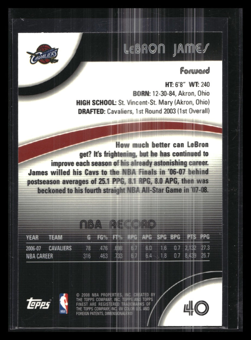 2007-08 Topps Finest Lebron James Base No 40