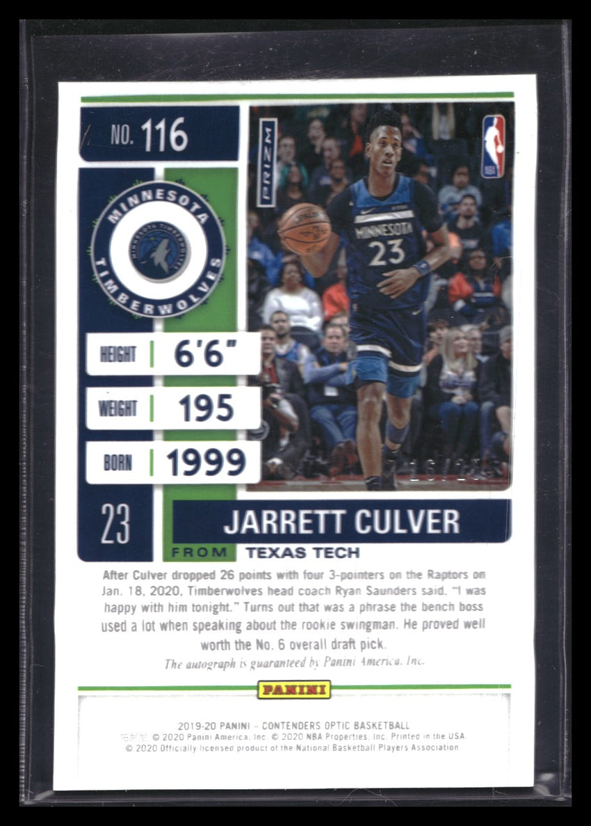 2019-20 Contenders Optic Jarrett Culver Rookie Ticket Auto Orange Prizm 16/25
