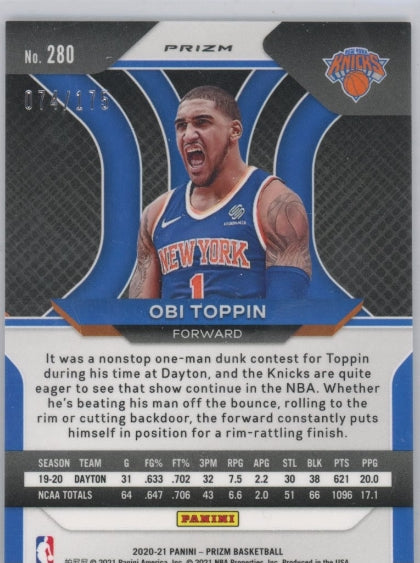2020-21 Prizm Obi Toppin Rookie Purple Ice 74/175