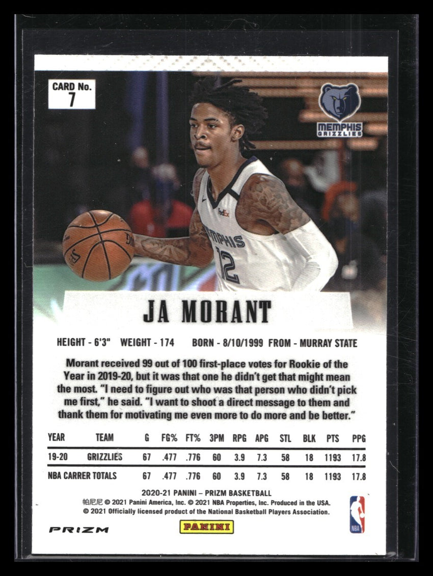 2020-21 Prizm Ja Morant Flashback Fast Break Silver Disco No 7