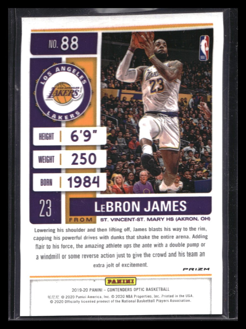 2019-20 Contenders Optic Lebron James Season Ticket Silver Prizm No 88