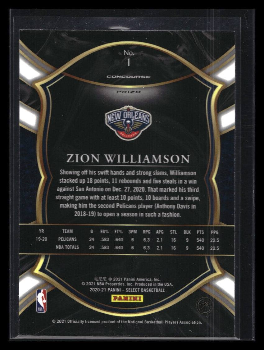 2020-21 Select ZION WILLIAMSON Concourse Tri-Color Prizm #1
