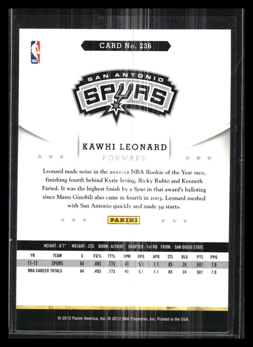 2012-13 Hoops Kawhi Leonard Rookie Base No 236