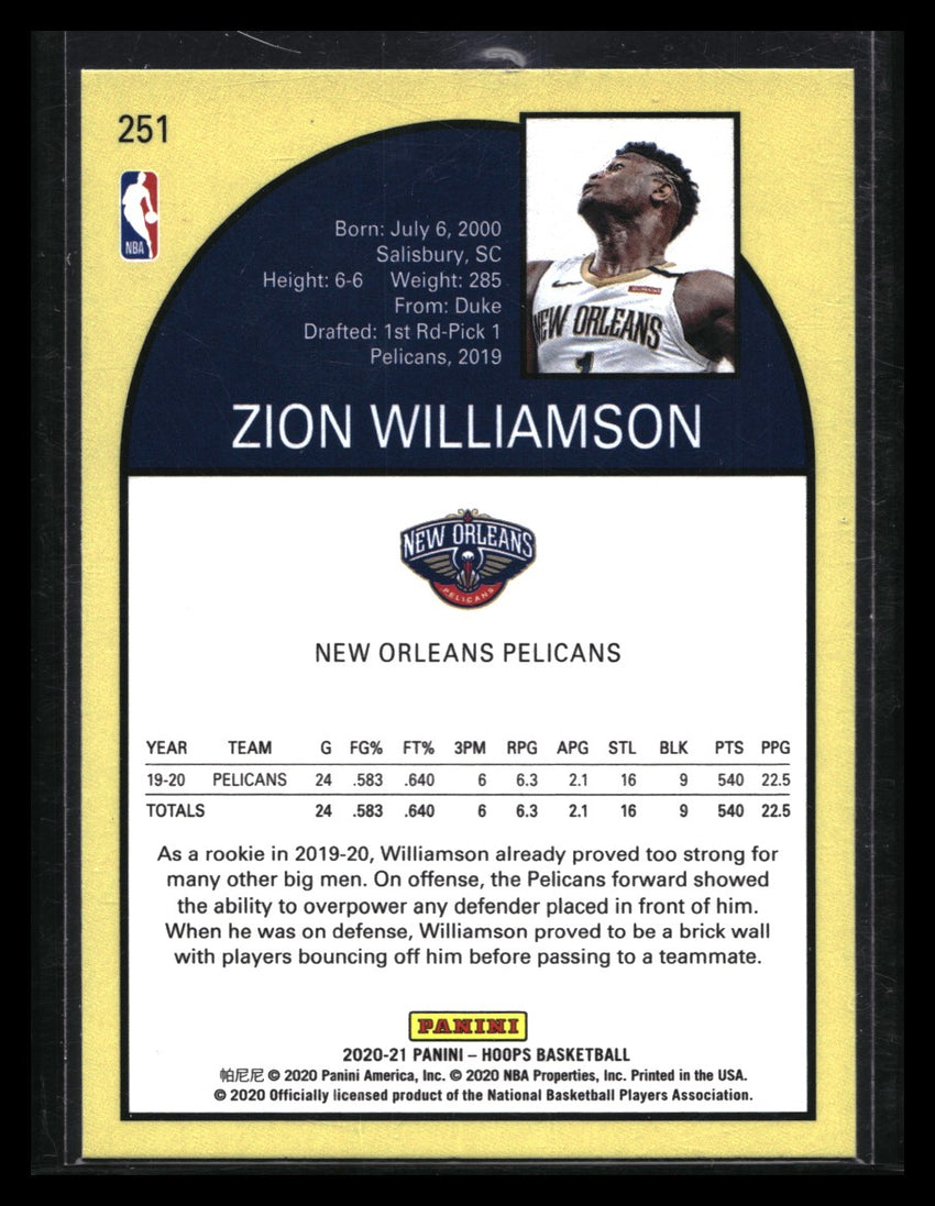 2020-21 Hoops Zion Williamson Tribute Holo No 251