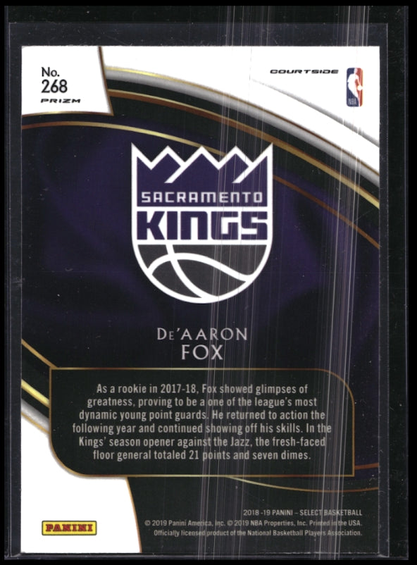2018-19 Select Deaaron Fox Courtside Silver Prizm Sp No 268