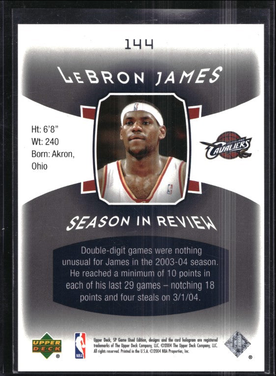 2004 Sp Game Used Lebron James Season In Review Silver 312/999