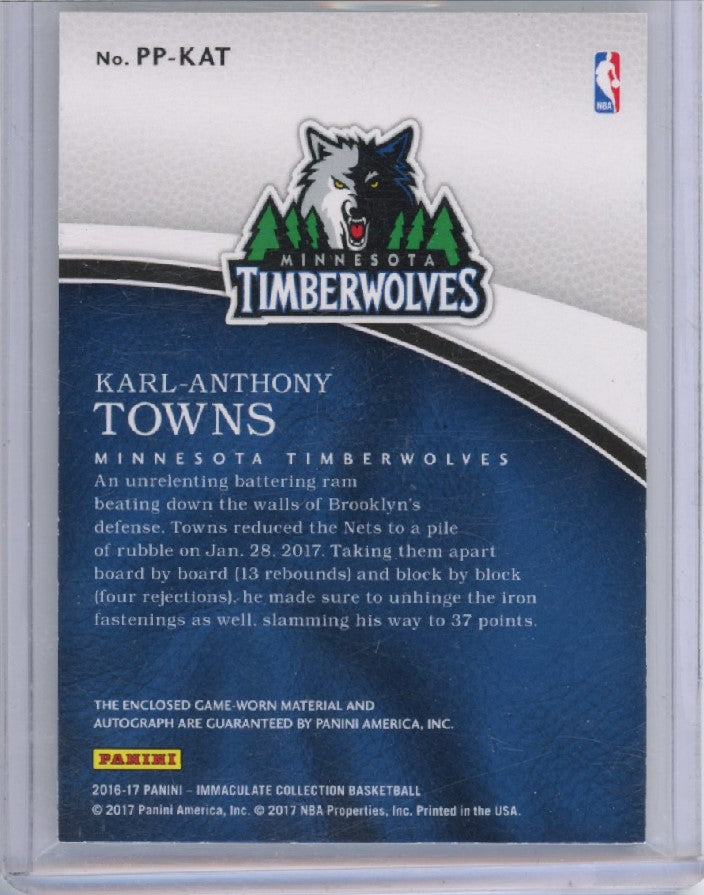 2016-17 Immaculate KARL ANTHONY TOWNS Premium Patch Auto Holo Gold 6/10