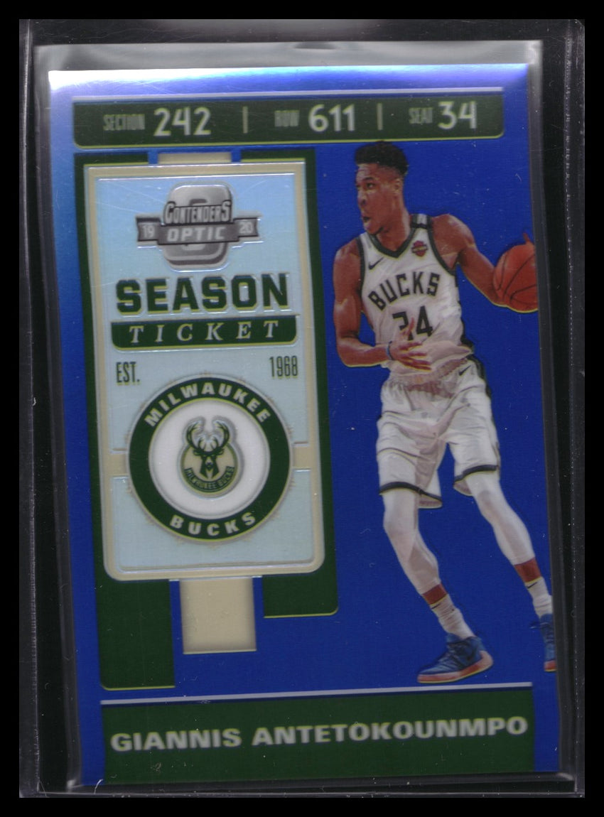 2019-20 Contenders Optic Giannis Antetokounmpo Season Ticket Blue Prizm 99/99