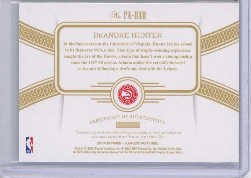 2019-20 Flawless Deandre Hunter Rookie Patch Auto 10/25