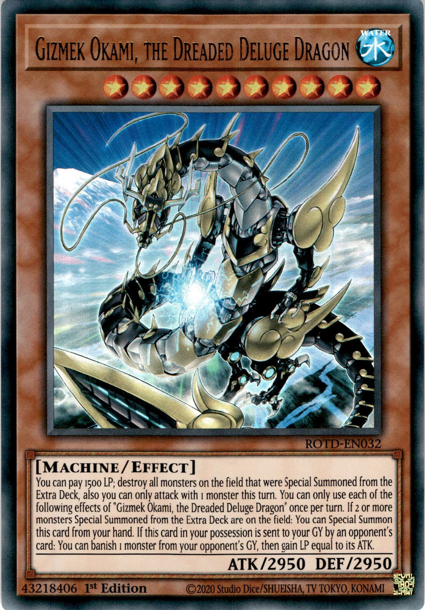 Gizmek Okami, the Dreaded Deluge Dragon - ROTD-EN032 - Ultra Rare 1st Edition-Cherry Collectables