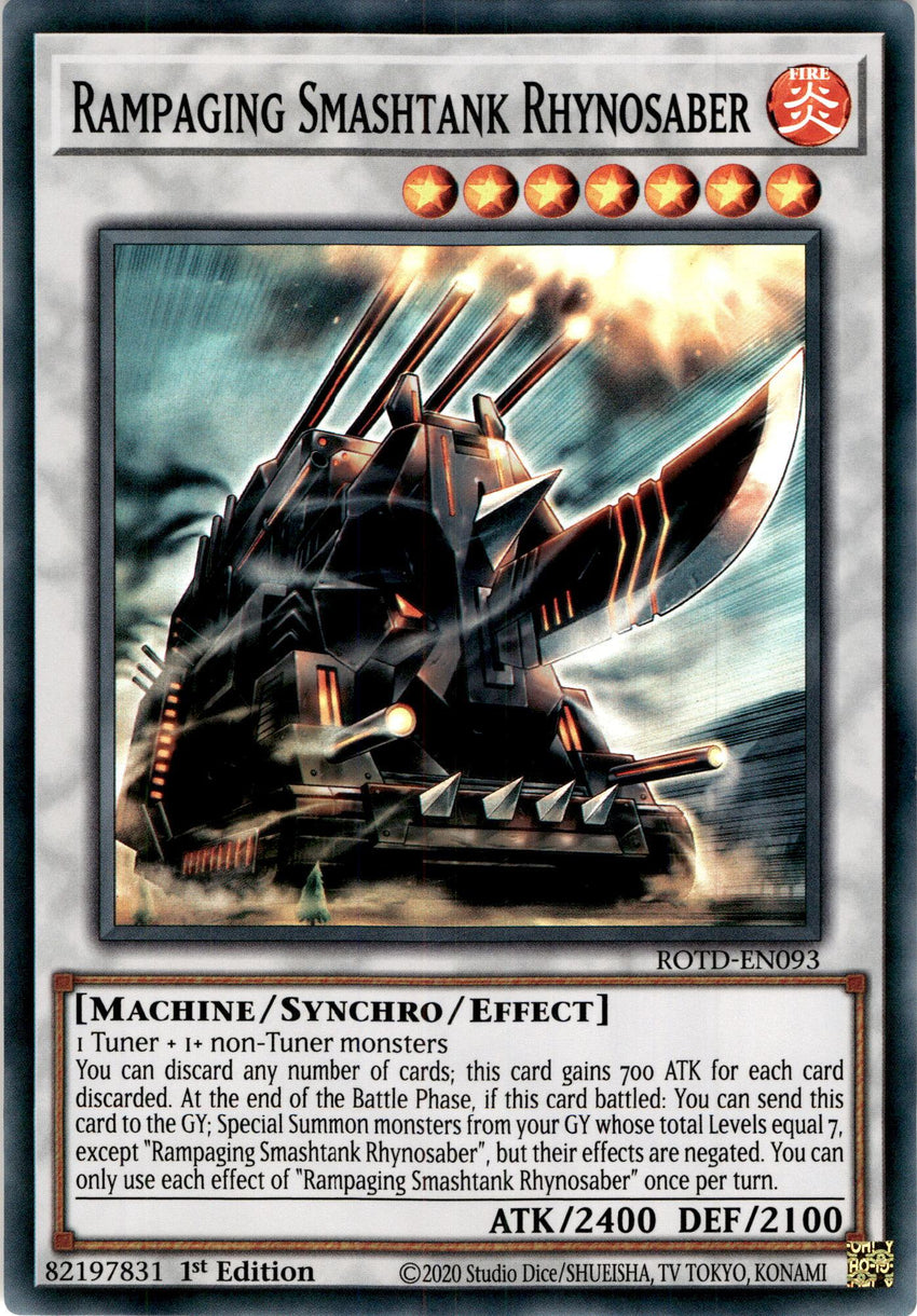 Rampaging Smashtank Rhynosaber 3x - ROTD-EN093 - Super Rare 1st Edition - PLAYSET (3)-Cherry Collectables
