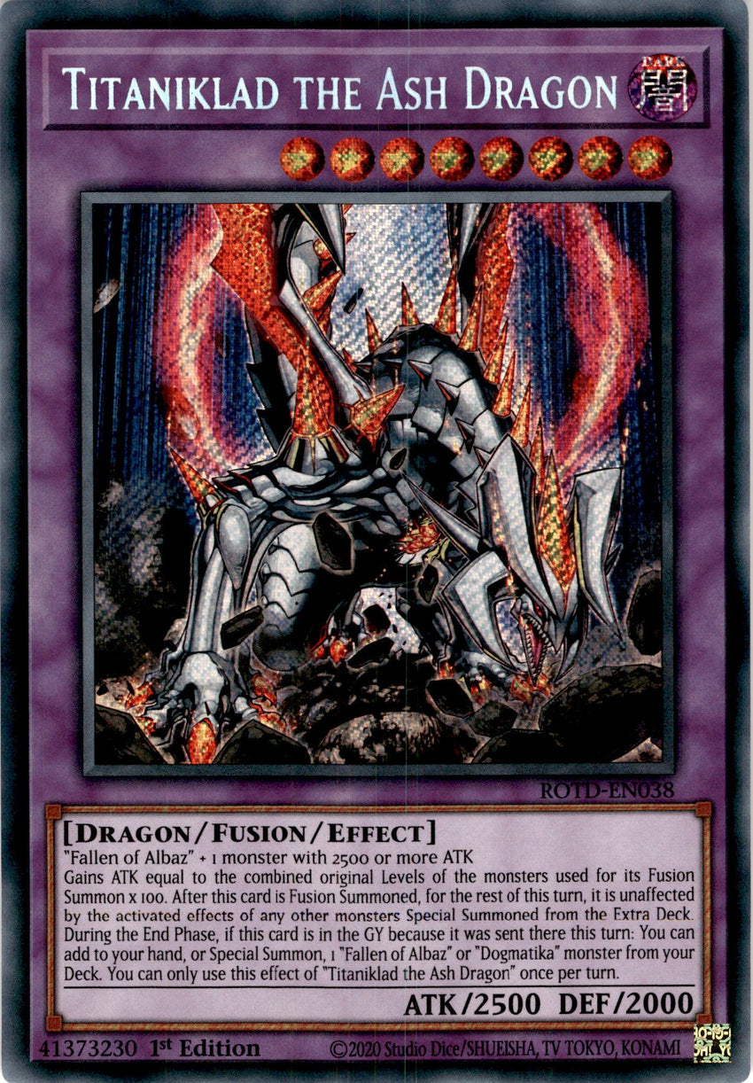 Titaniklad the Ash Dragon - ROTD-EN038 - Secret Rare 1st Edition-Cherry Collectables