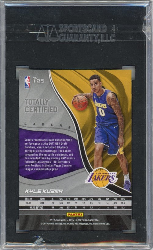2017-18 Totally Certified Kyle Kuzma Purple Rookie 193/199 Sgc 9.5