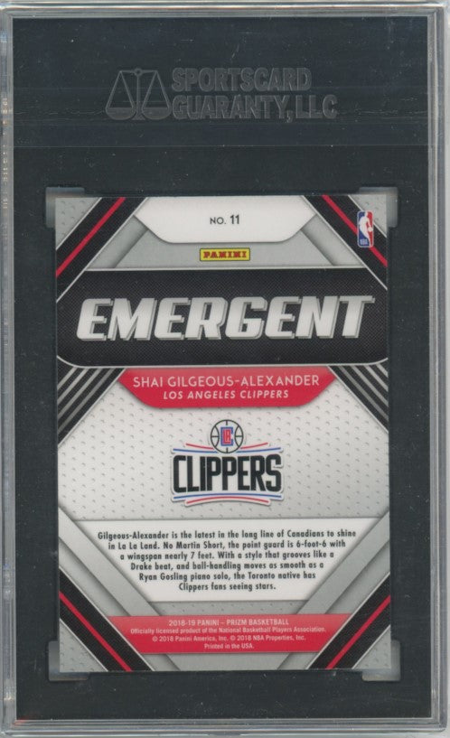 2018-19 Prizm Shai Gilgeous-alexander Emergent Rookie Base No 11 SGC 10 187
