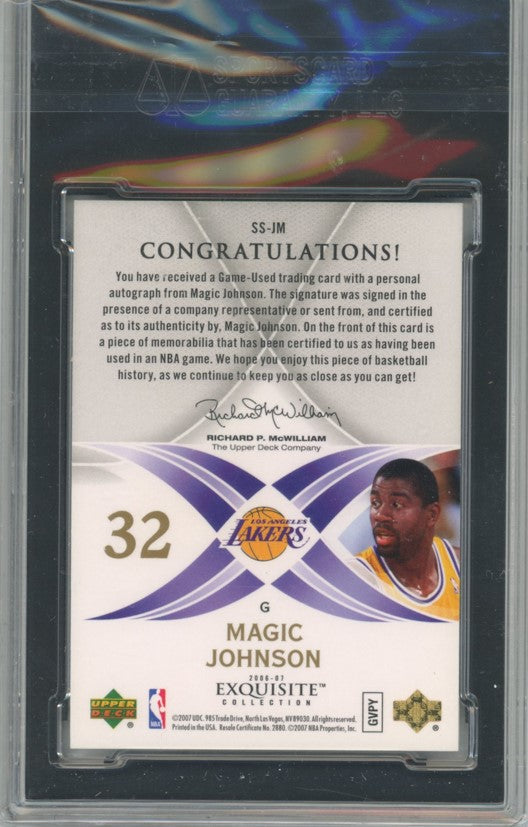 2006-07 Upper Deck Exquisite Magic Johnson Scripted Swatches 16/25 SGC 8/10