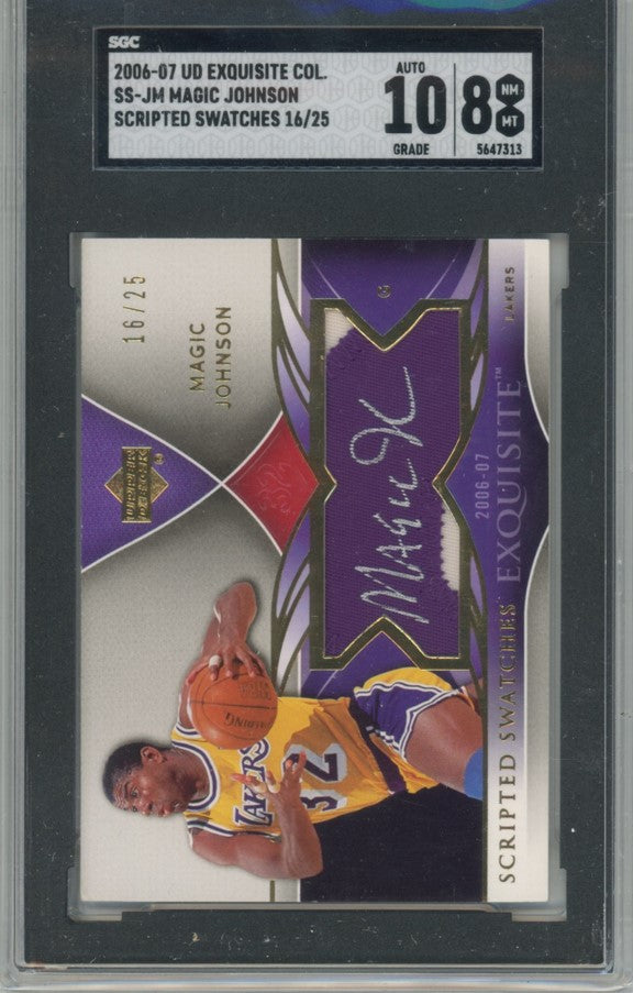 2006-07 Upper Deck Exquisite Magic Johnson Scripted Swatches 16/25 SGC 8/10
