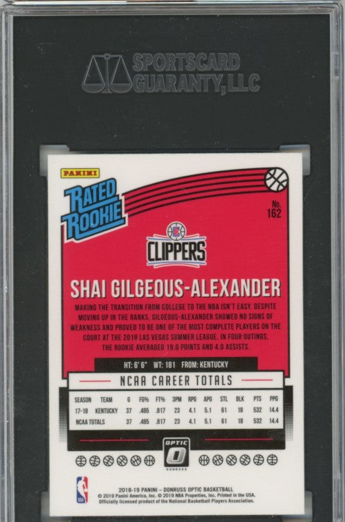 2018-19 Donruss Optic Shai Gilgeous-alexander Rated Rookie Base No 162 SGC 10 645
