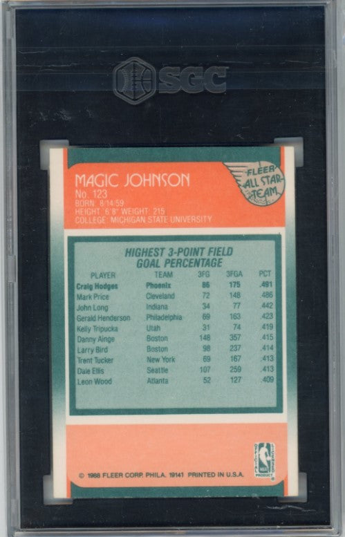 1988-89 Fleer Magic Johnson All-star No 123 Sgc 7 833
