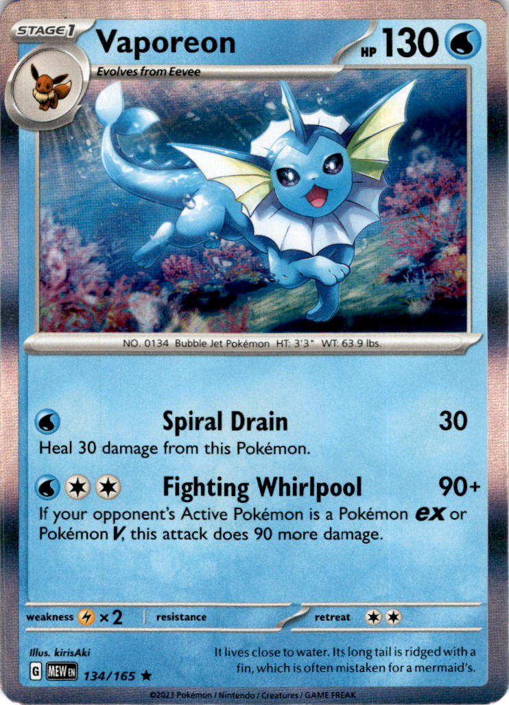 Vaporeon - 134/165 - Holo Rare Scarlet & Violet 151