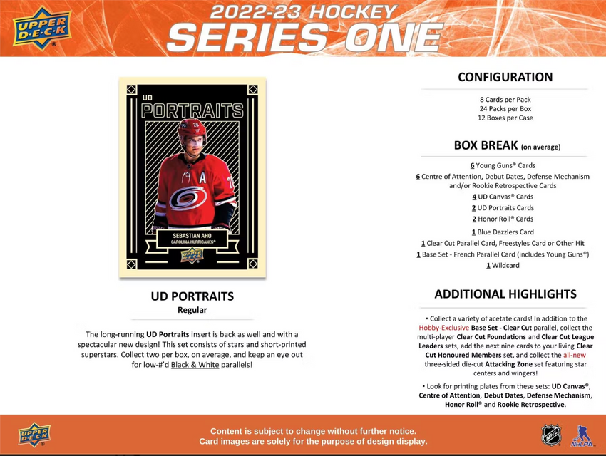 2022-23 Upper Deck Series 1 Hockey Hobby Box-Cherry Collectables