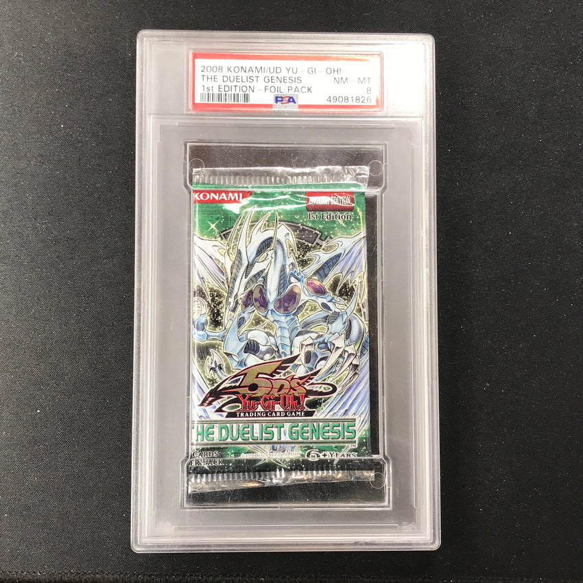 PSA 8 The Duelist Genesis Booster Pack 1st Edition 826 Cherry Collectables PSA 8 The Duelist Genesis Booster Pack 1st Edition 826 Cherry Collectables
