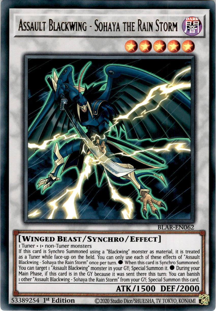Assault Blackwing x3 - Sohaya the Rain Storm - BLAR-EN062 - Ultra Rare - PLAYSET (3)-Cherry Collectables