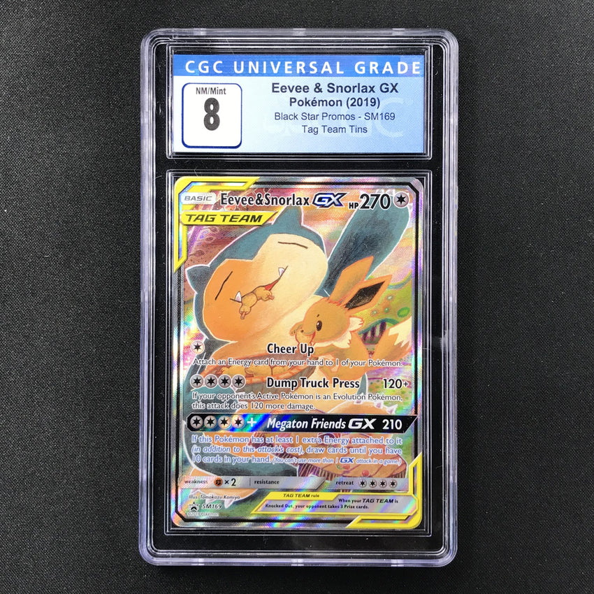 CGC 8 NM/MINT Eevee & Snorlax - SM169 - Black Star Tag Team Tins Promo 019-Cherry Collectables