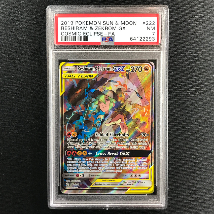 PSA 7 Reshiram & Zekrom GX - 222/236 - Alternate Art Ultra Rare Cosmic Eclipse 293