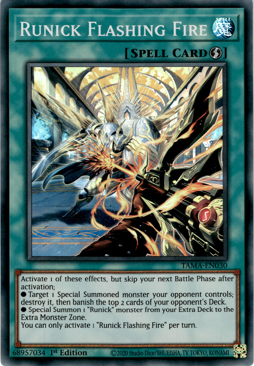 Runick Flashing Fire - TAMA-EN030 - Super Rare 1st Edition